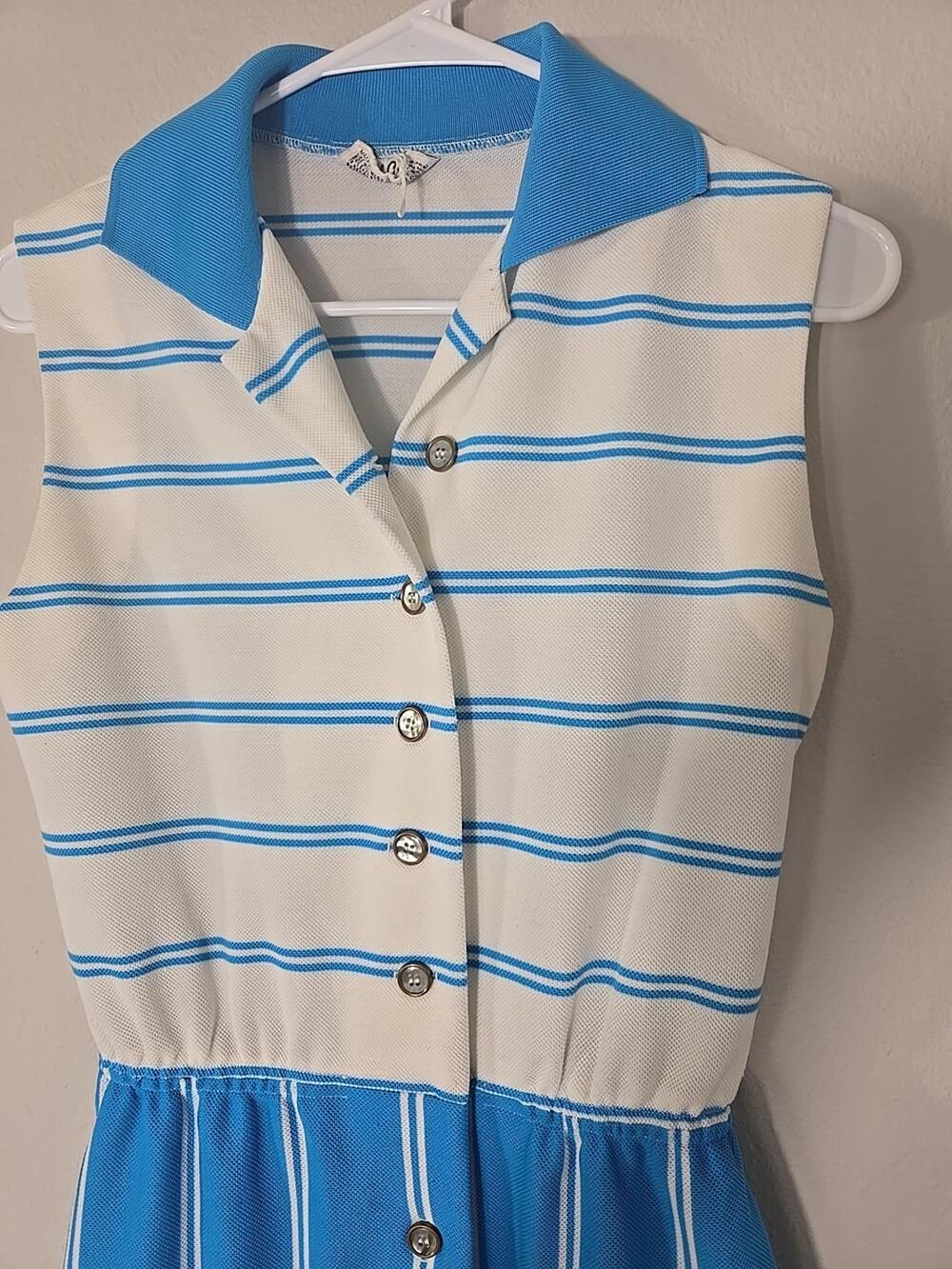Vintage David Crystal Womens 8 Blue White Striped Romper Button Front